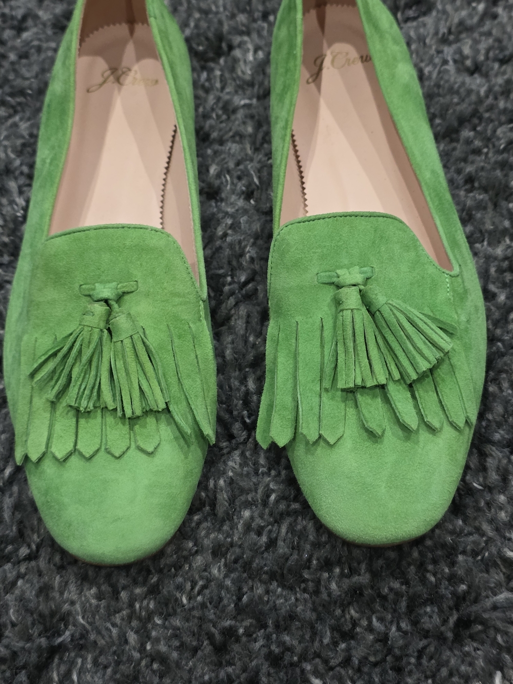 J. Crew Bright Green Suede Tassel Loafers Size 9 - Picture 2 of 9